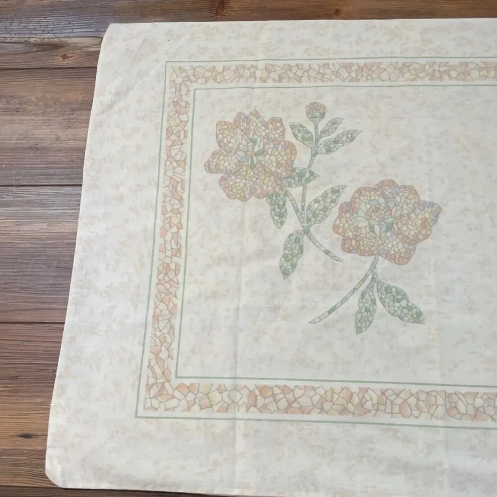 Vintage EUC JcPenney Mosaic Flowers Neutral Fine Combed Percale Pillowcase